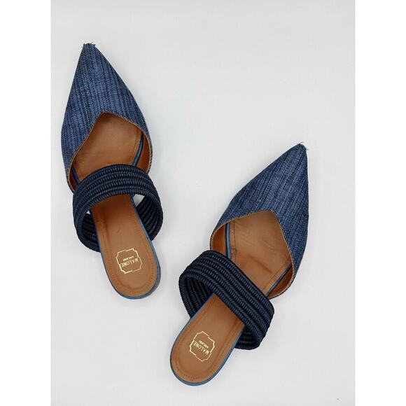 Malone Souliers Navy Blue Canvas Maisie Luwolt Pointed Toe Flat Mules 36 US 6 - Picture 7 of 10